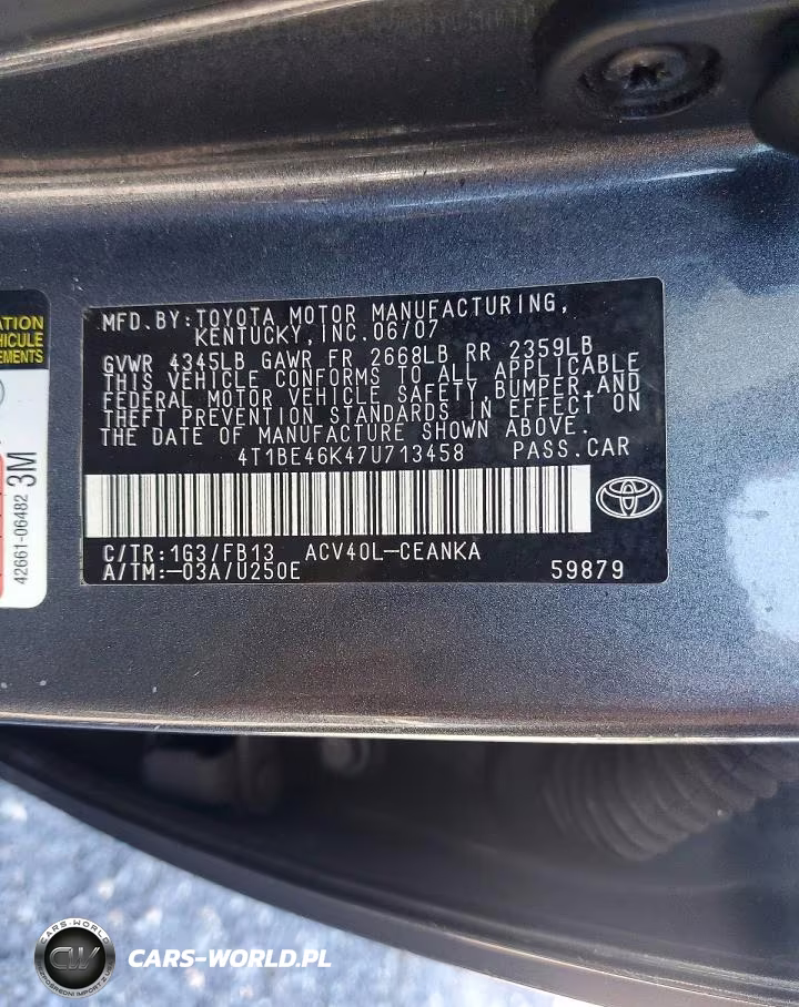 2007 Toyota Camry Le VIN:4T1BE46K47U713458 - 12