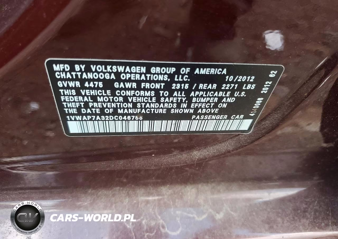 2013 Volkswagen Passat S VIN:1VWAP7A32DC046755 - 12