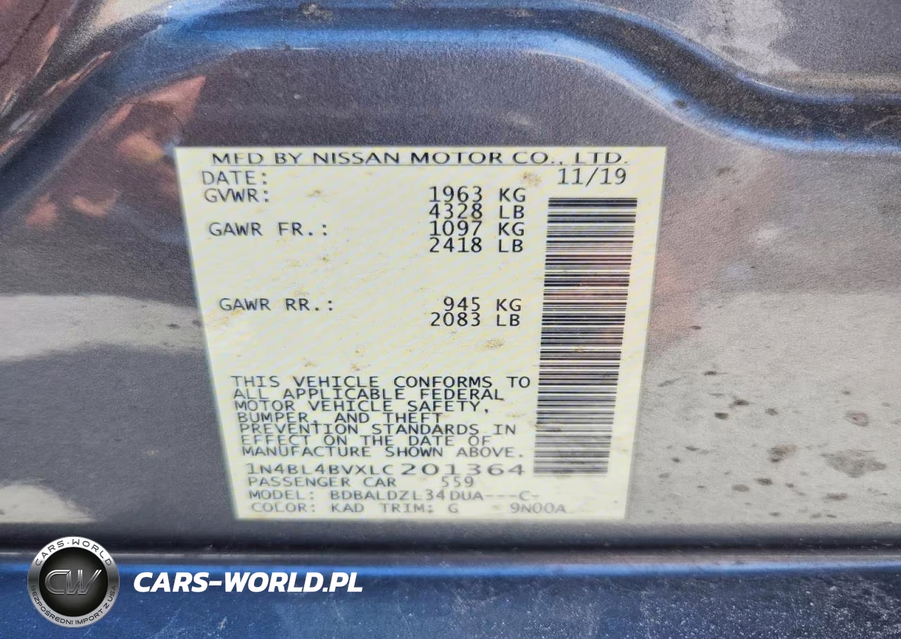 2020 Nissan Altima S VIN:1N4BL4BVXLC201364 - 12