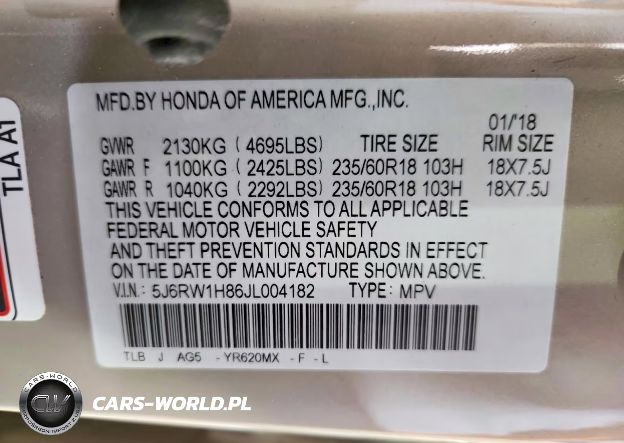 2018 Honda Cr-V Exl VIN:5J6RW1H86JL004182 - 14