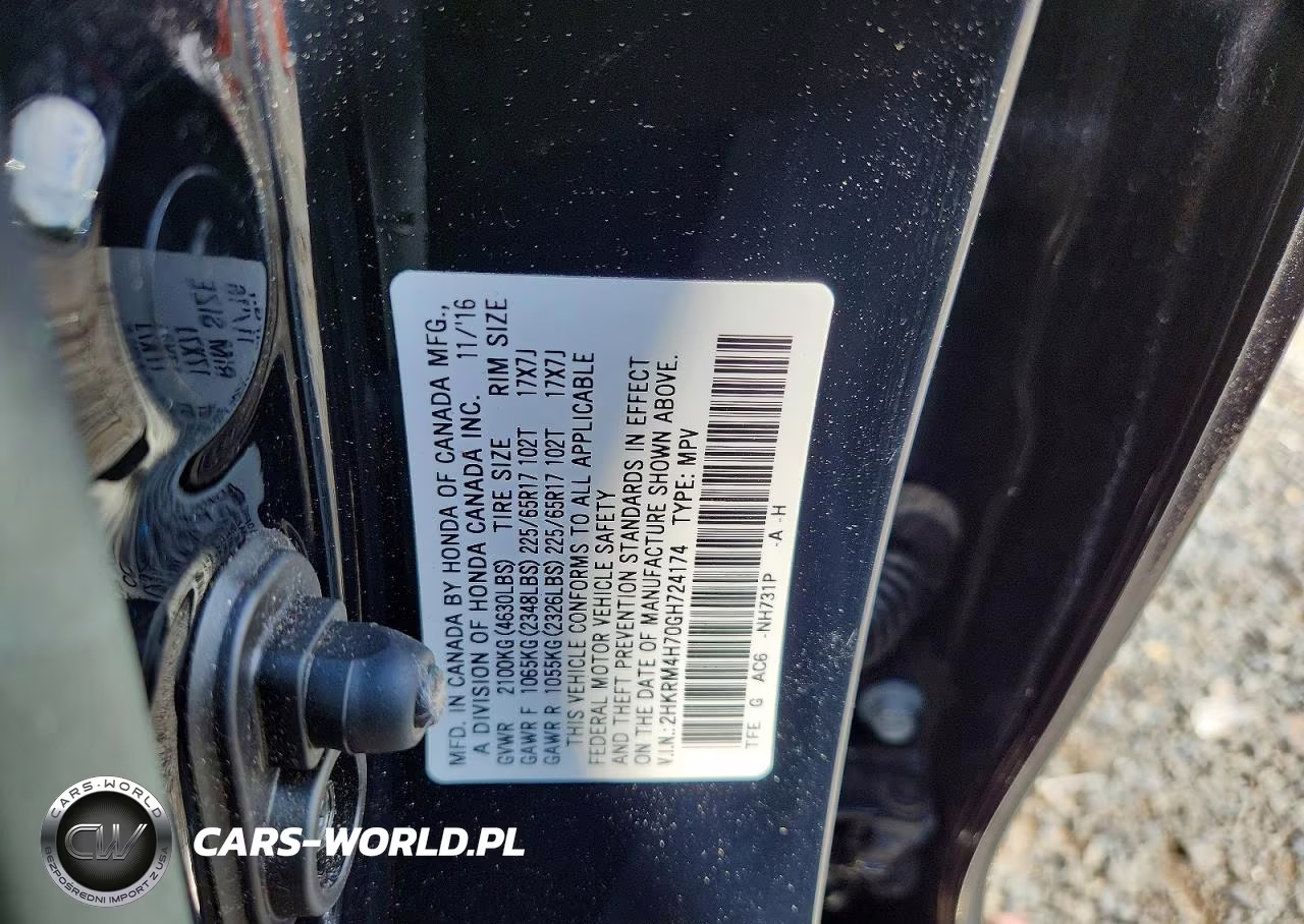 2016 Honda Cr-V Exl VIN:2HKRM4H70GH724174 - 15