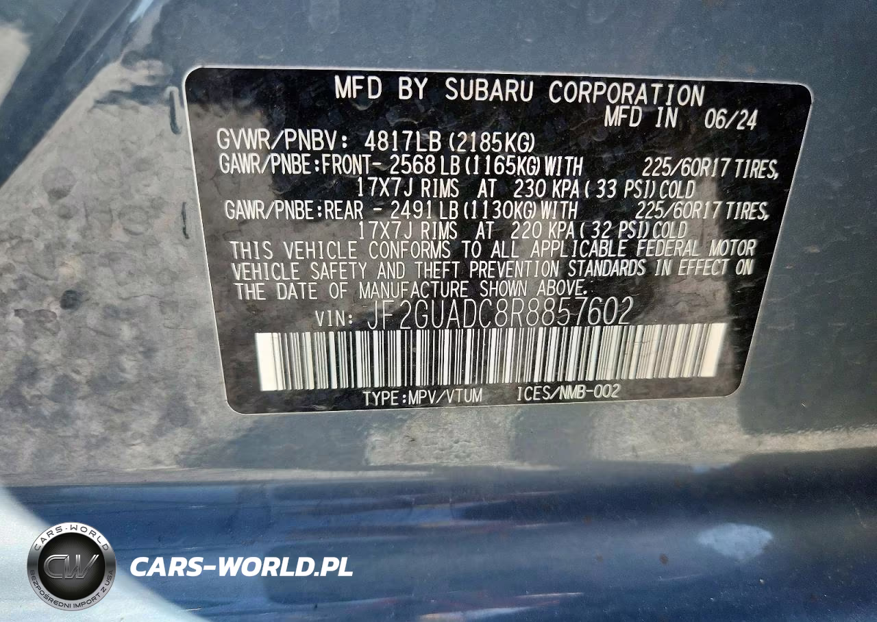 2024 Subaru Crosstrek Premium VIN:JF2GUADC8R8857602 - 12
