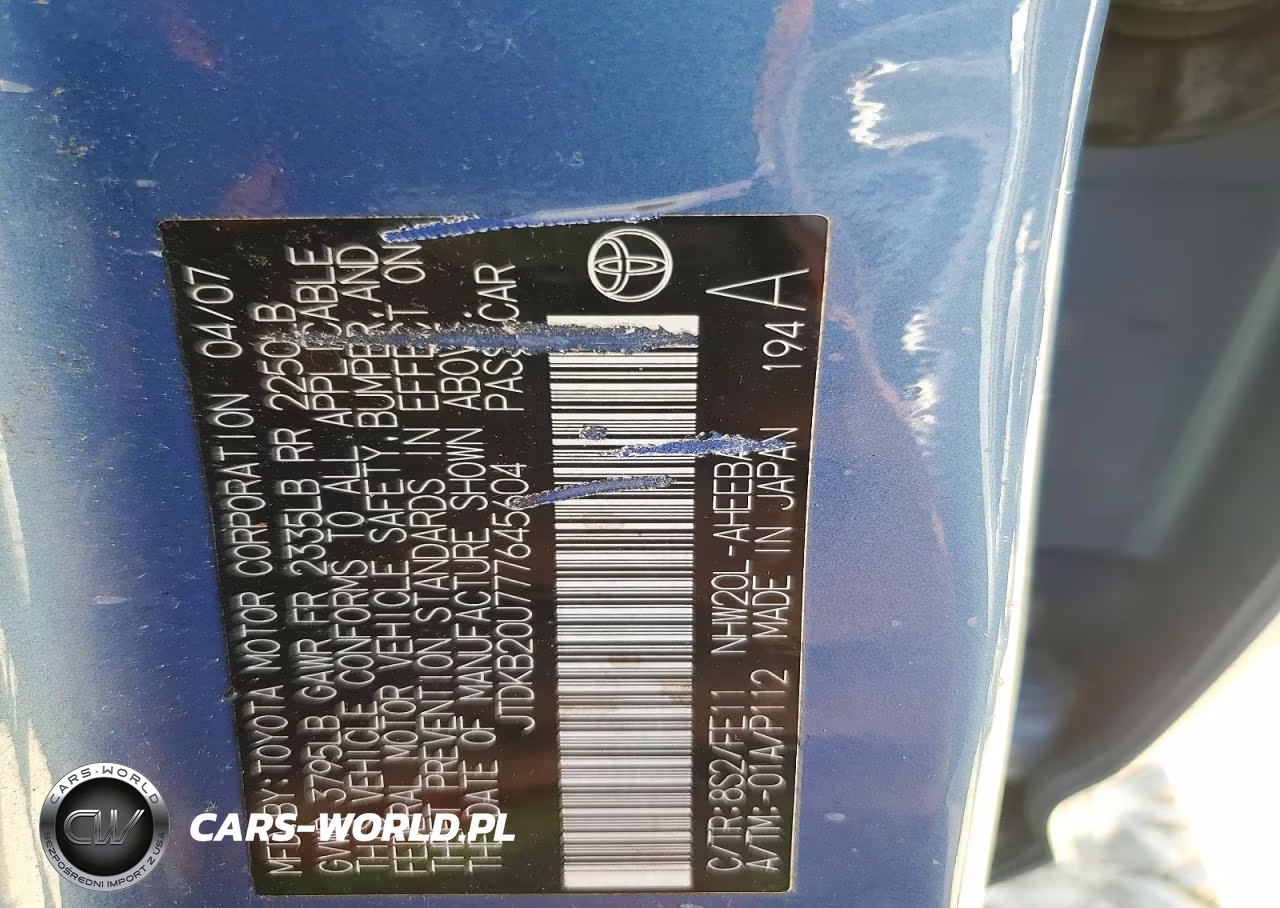 2007 Toyota Prius Base VIN:JTDKB20U777645604 - 12