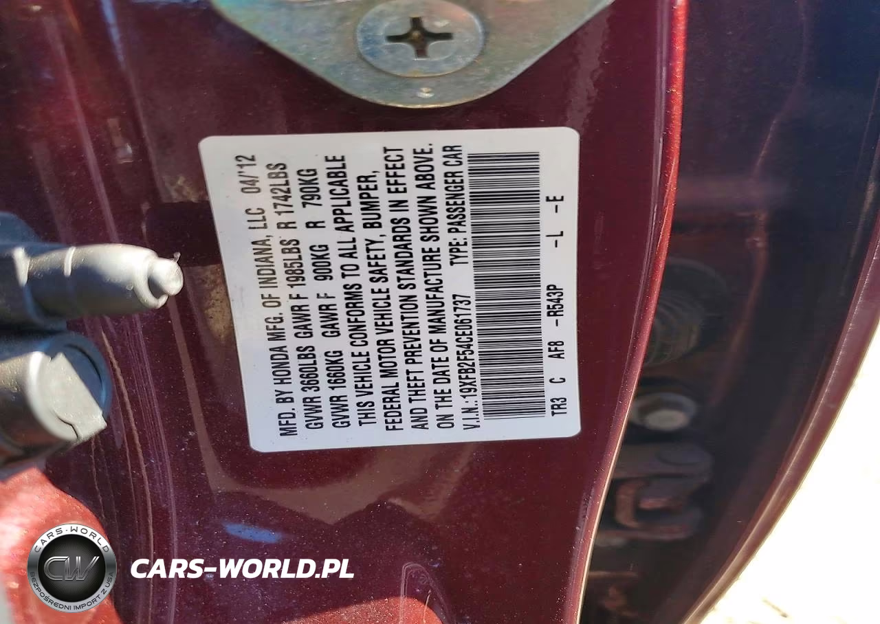 2012 Honda Civic Lx VIN:19XFB2F54CE061737 - 13