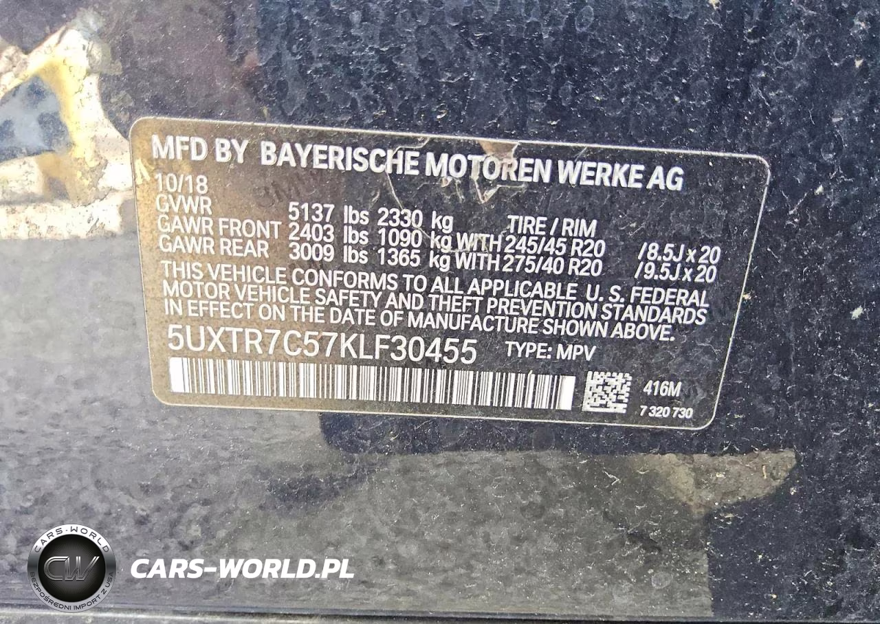 2019 BMW X3 Sdrive30I VIN:5UXTR7C57KLF30455 - 13