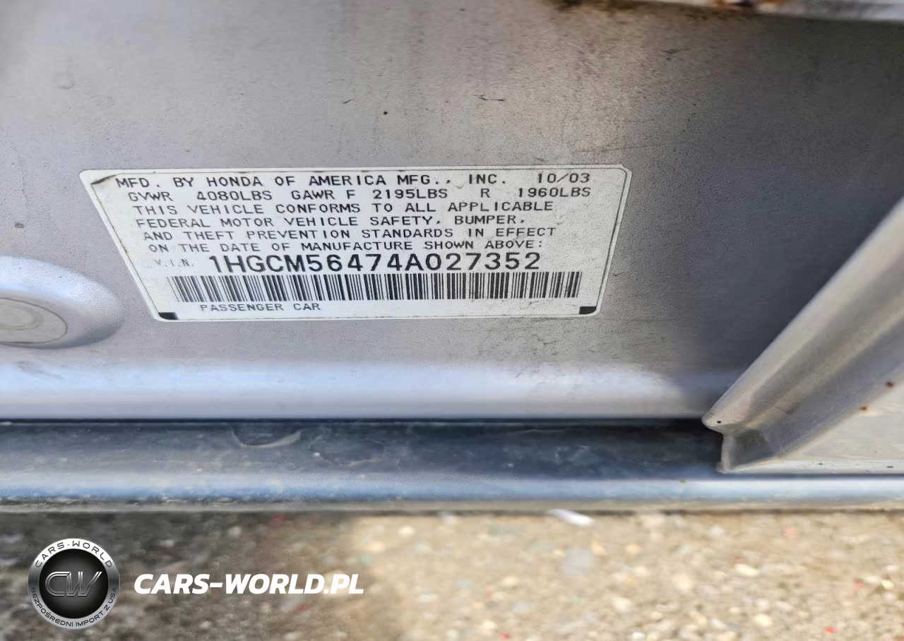 2004 Honda Accord Lx VIN:1HGCM56474A027352 - 12