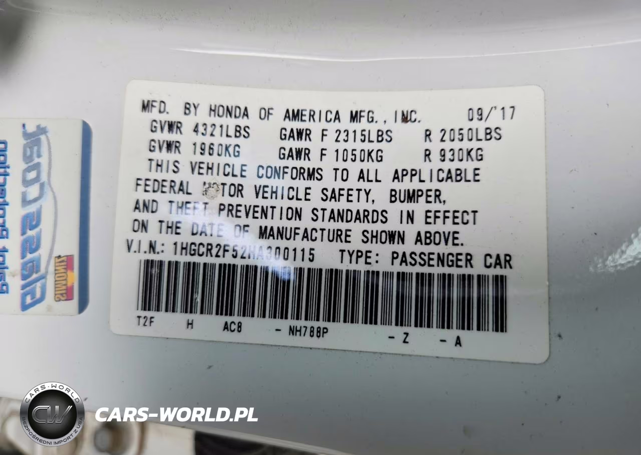 2017 Honda Accord Sport VIN:1HGCR2F52HA300115 - 12