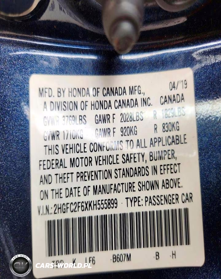 2019 Honda Civic Lx VIN:2HGFC2F6XKH555899 - 12