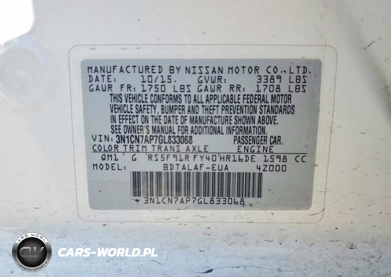2016 Nissan Versa 1.6 S VIN:3N1CN7AP7GL833068 - 13