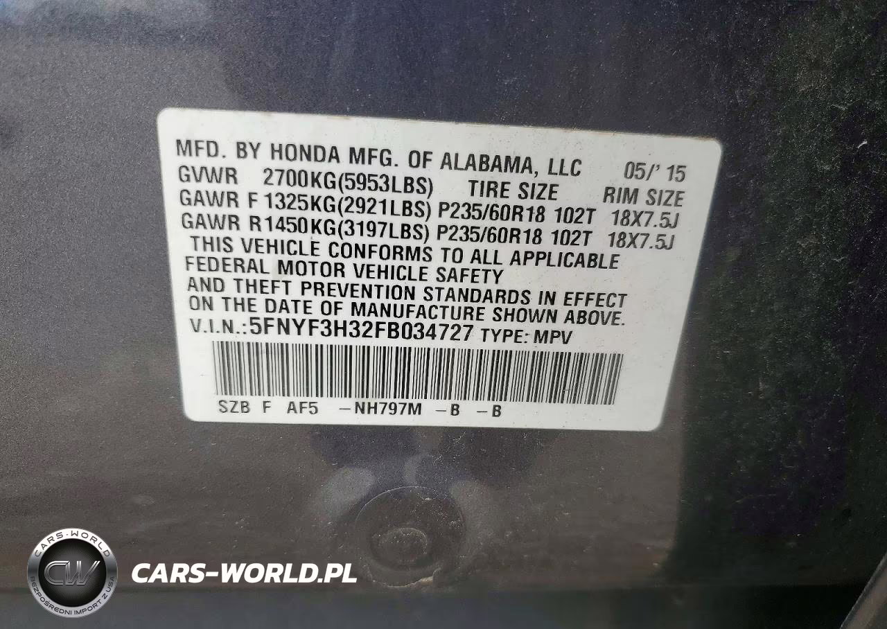 2015 Honda Pilot Se VIN:5FNYF3H32FB034727 - 13