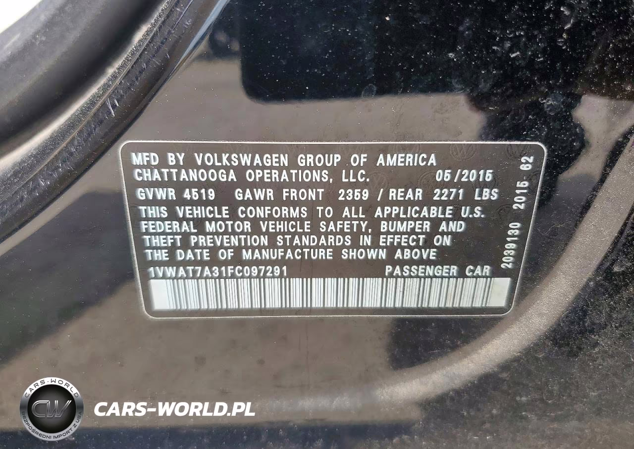 2015 Volkswagen Passat S Automatic VIN:1VWAT7A31FC097291 - 12
