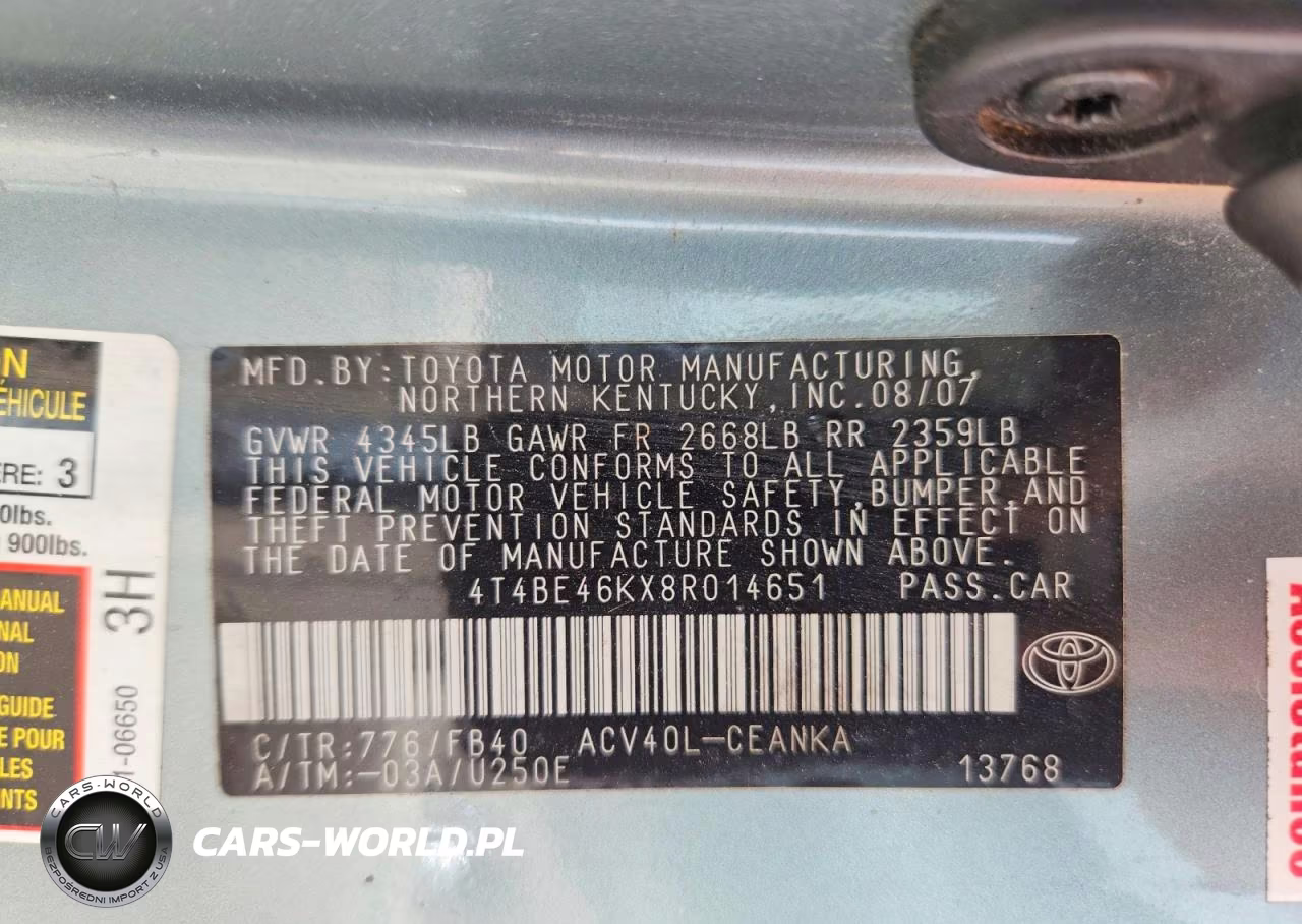 2008 Toyota Camry Le VIN:4T4BE46KX8R014651 - 12