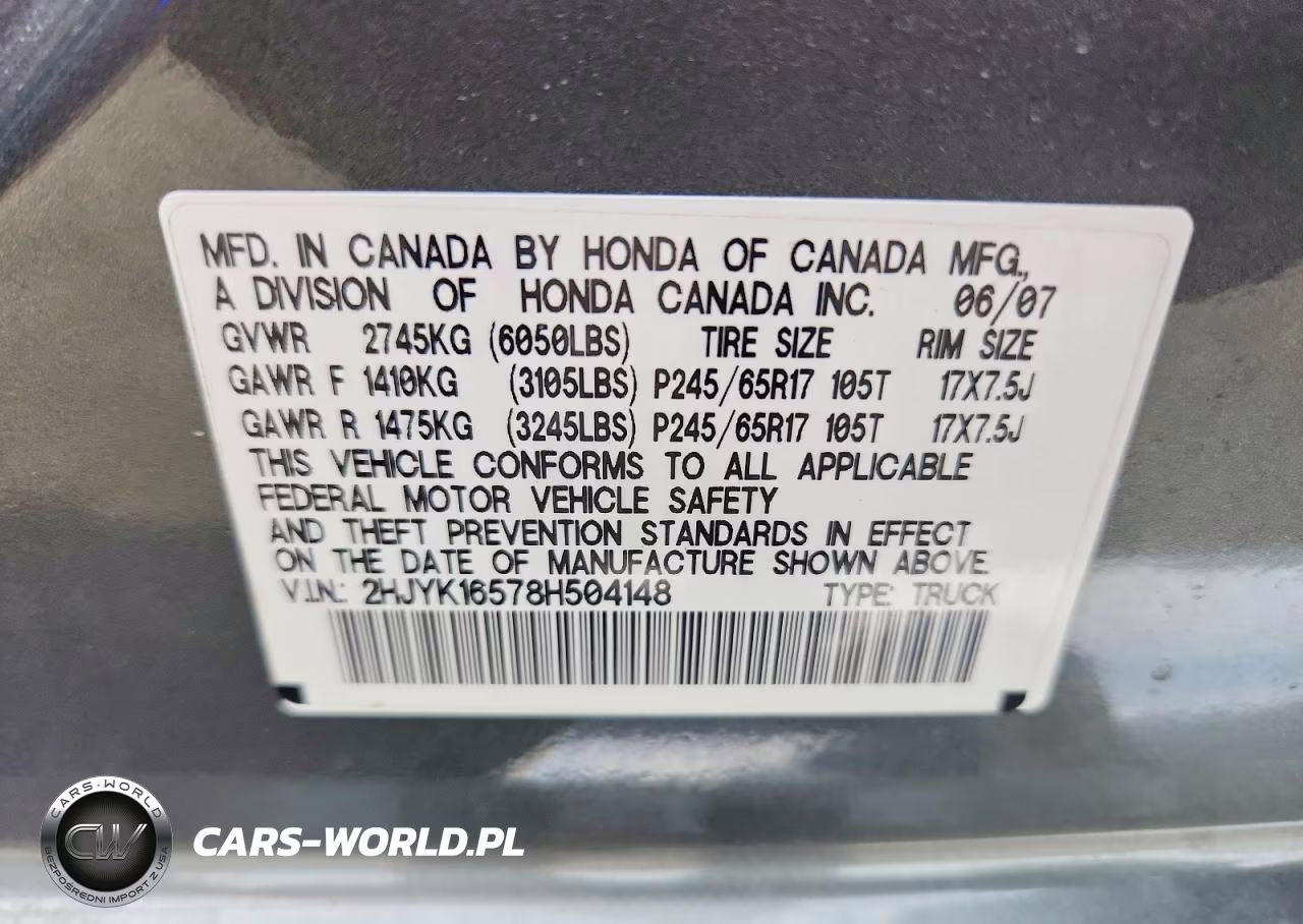 2008 Honda Ridgeline Rtl VIN:2HJYK16578H504148 - 12