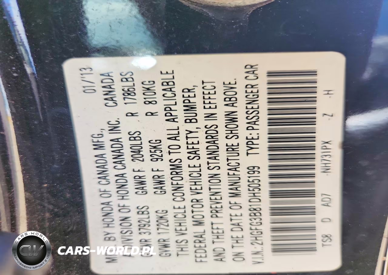 2013 Honda Civic Ex VIN:2HGFG3B81DH505199 - 12