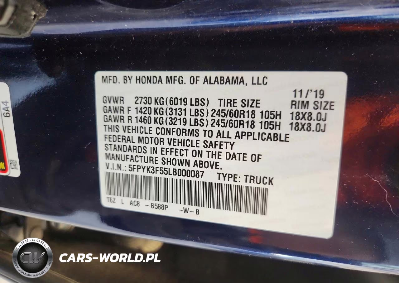 2020 Honda Ridgeline Rtl VIN:5FPYK3F55LB000087 - 13