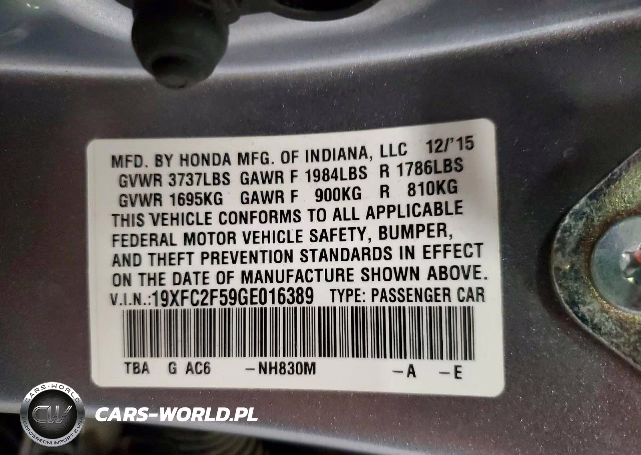 2016 Honda Civic Lx VIN:19XFC2F59GE016389 - 12