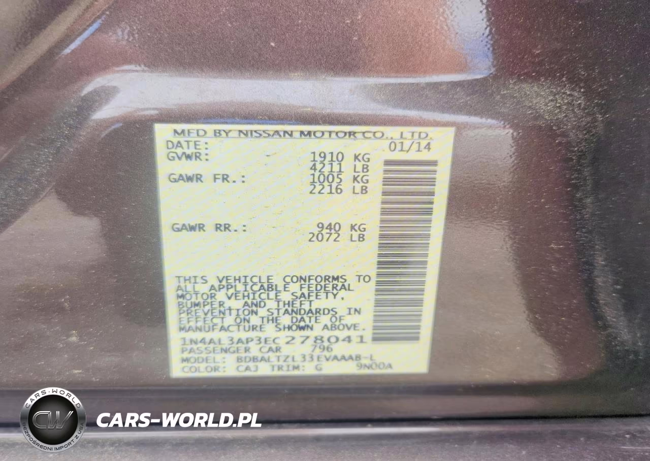 2014 Nissan Altima 2.5 Sv VIN:1N4AL3AP3EC278041 - 12