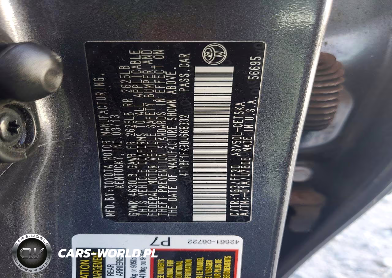 2013 Toyota Camry Se VIN:4T1BF1FK9DU668332 - 12