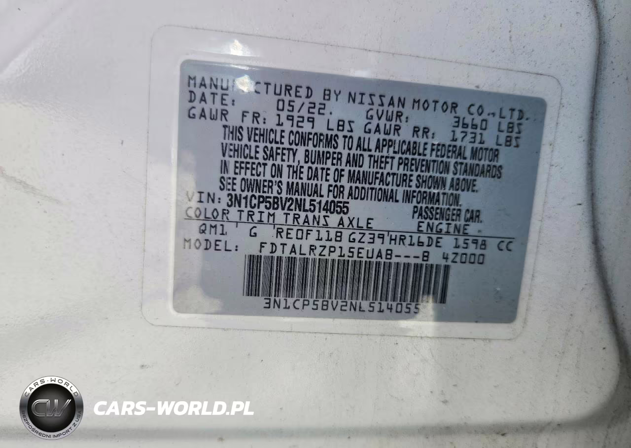 2022 Nissan Kicks S VIN:3N1CP5BV2NL514055 - 13