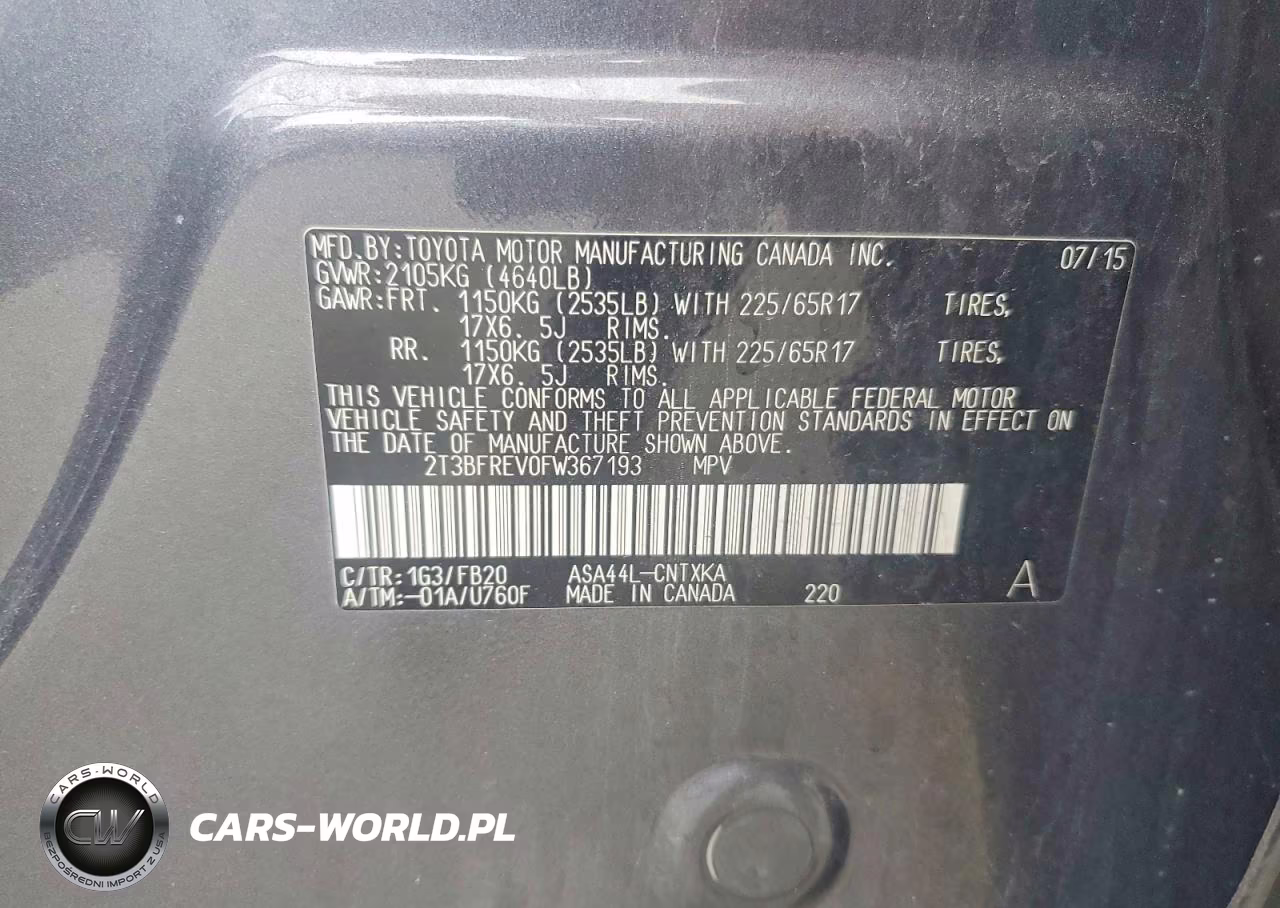 2015 Toyota Rav4 Le VIN:2T3BFREV0FW367193 - 13