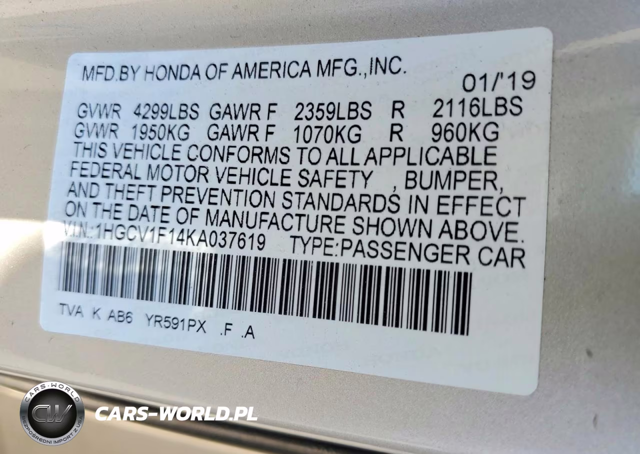 2019 Honda Accord Lx VIN:1HGCV1F14KA037619 - 12