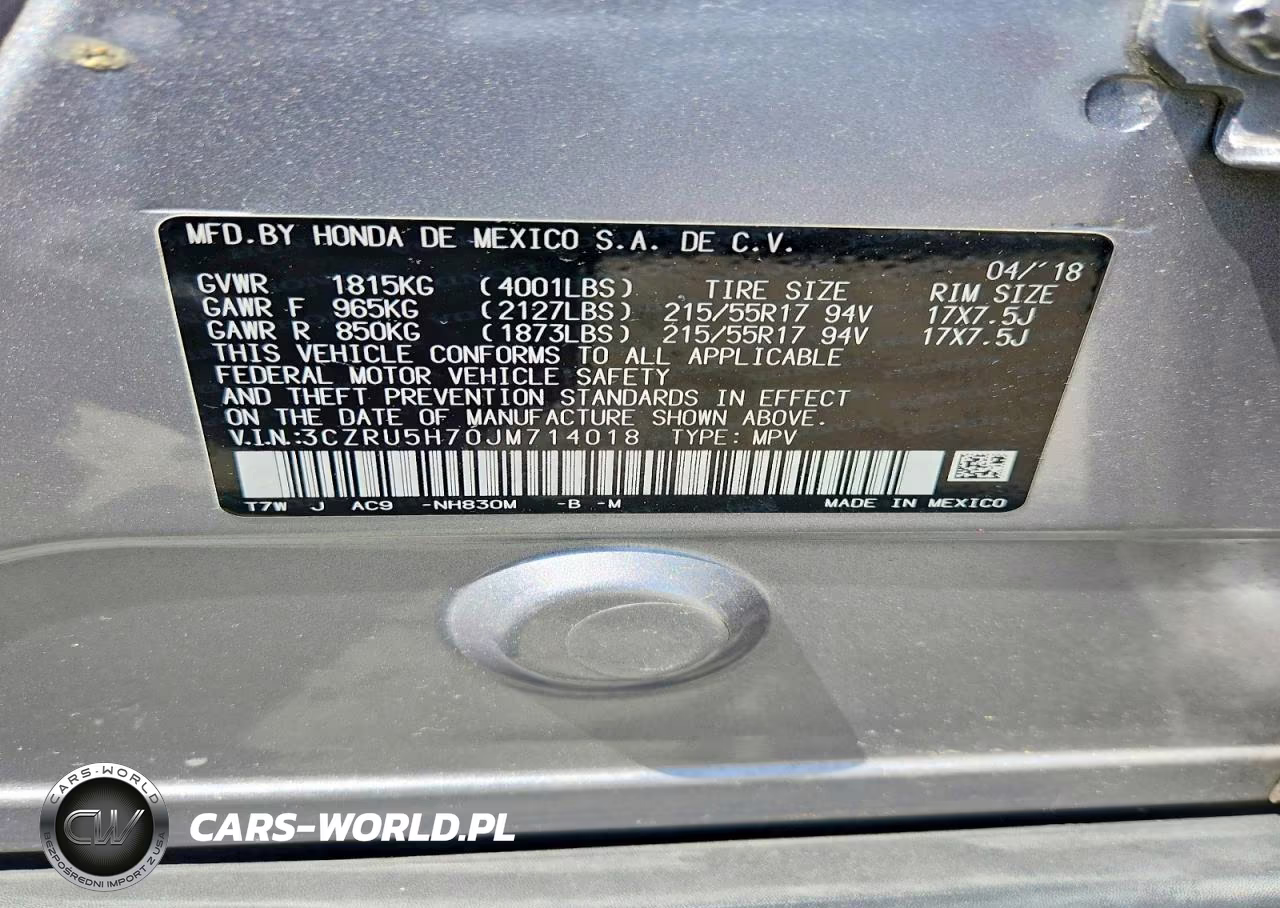 2018 Honda Hr-V Exl VIN:3CZRU5H70JM714018 - 12