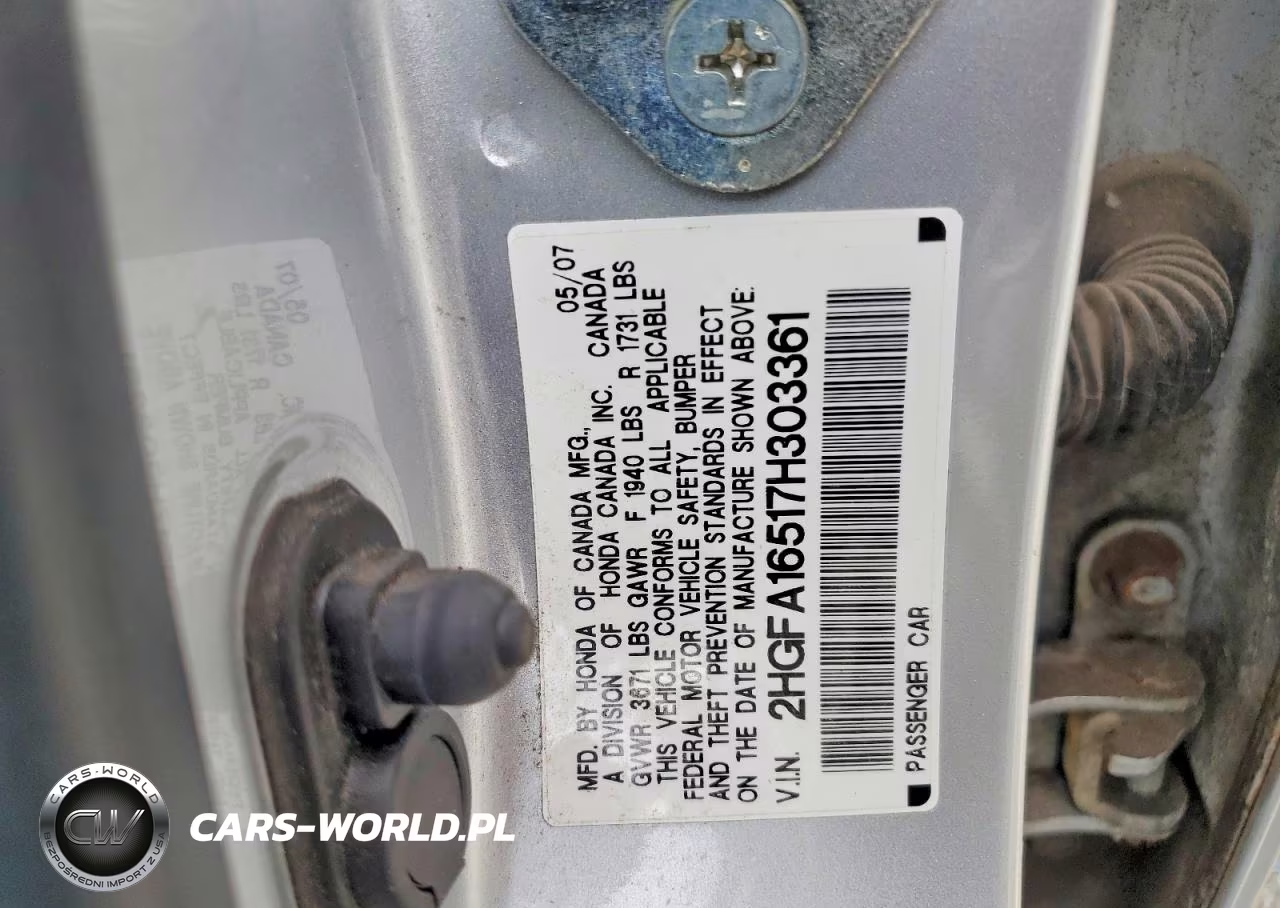 2007 Honda Civic Lx VIN:2HGFA16517H303361 - 12
