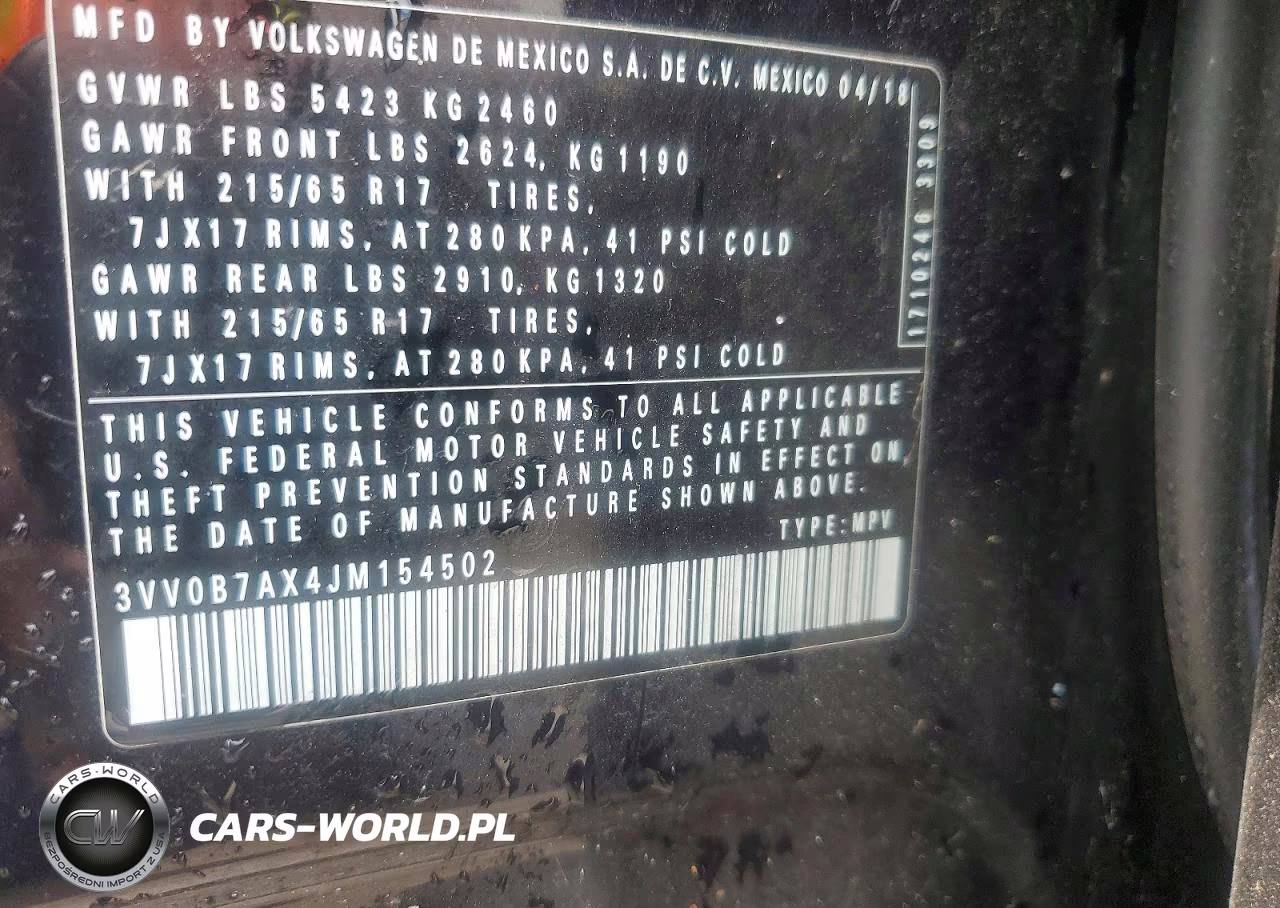 2018 Volkswagen Tiguan S VIN:3VV0B7AX4JM154502 - 13