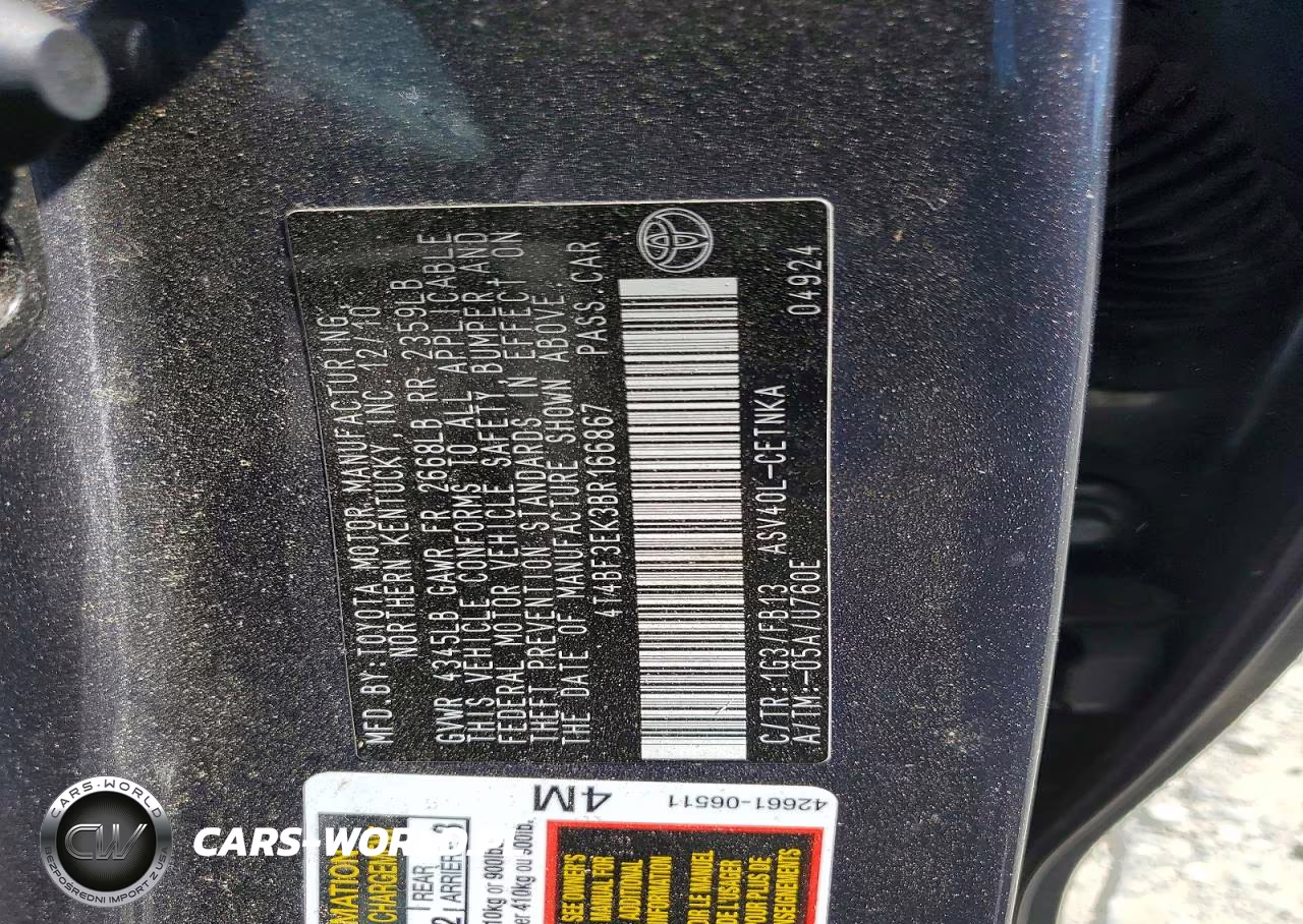 2011 Toyota Camry Le VIN:4T4BF3EK3BR166867 - 12