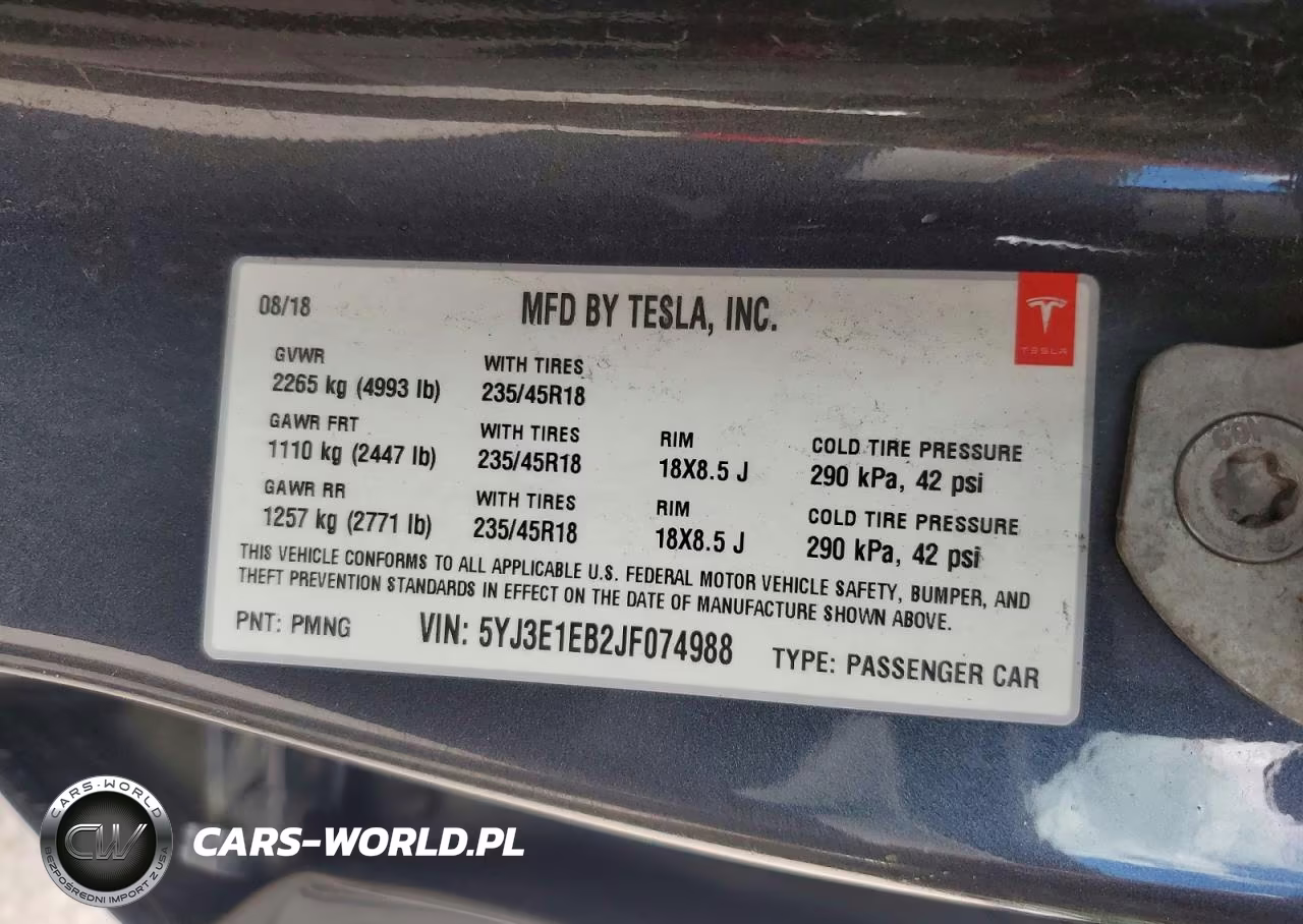 2018 Tesla Model 3 VIN:5YJ3E1EB2JF074988 - 13