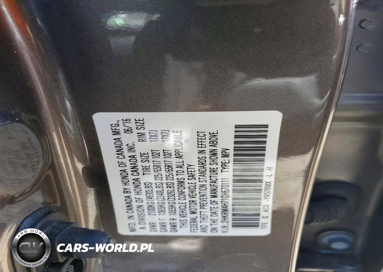 2016 Honda Cr-V Exl VIN:2HKRM4H71GH670111 - 13