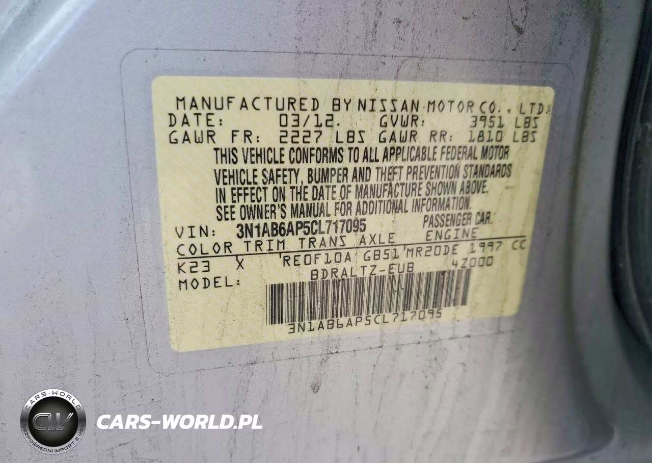 2012 Nissan Sentra 2.0 VIN:3N1AB6AP5CL717095 - 12