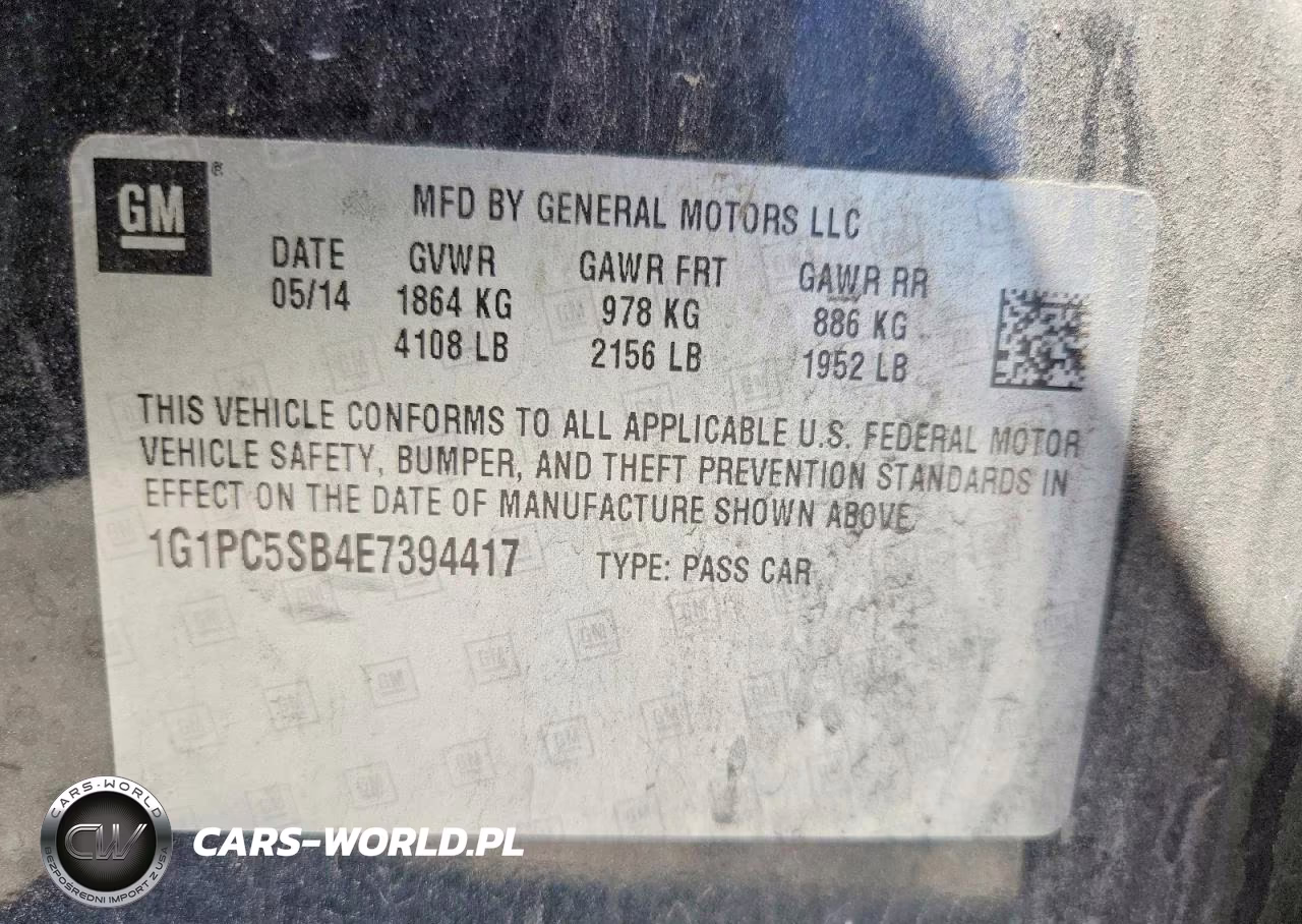 2014 Chevrolet Cruze Lt VIN:1G1PC5SB4E7394417 - 12