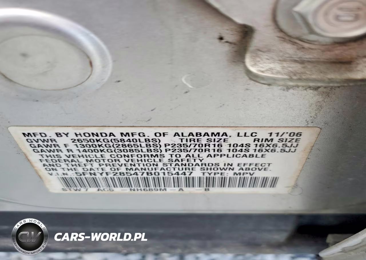 2007 Honda Pilot Exl VIN:5FNYF28547B015447 - 13