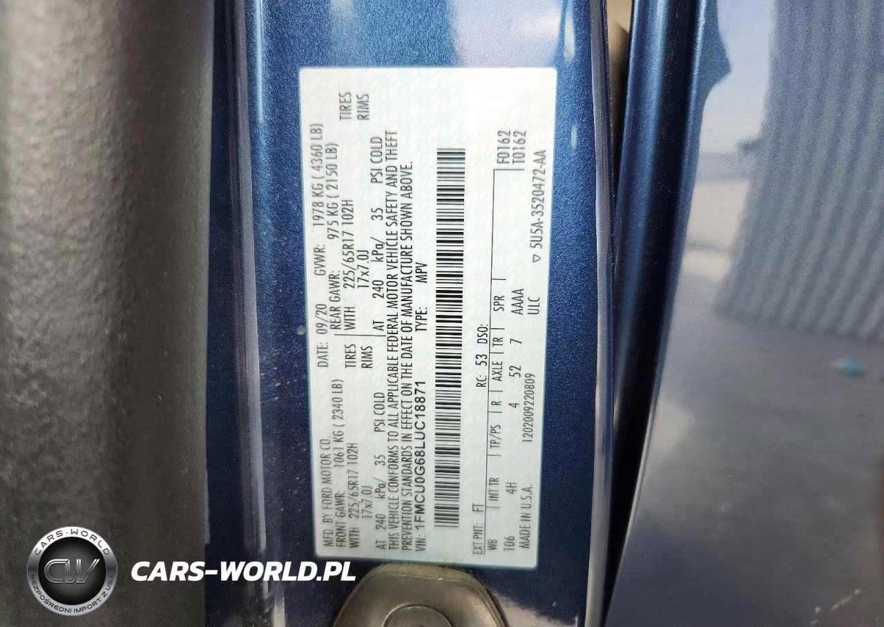 2020 Ford Escape Se VIN:1FMCU0G68LUC18871 - 12