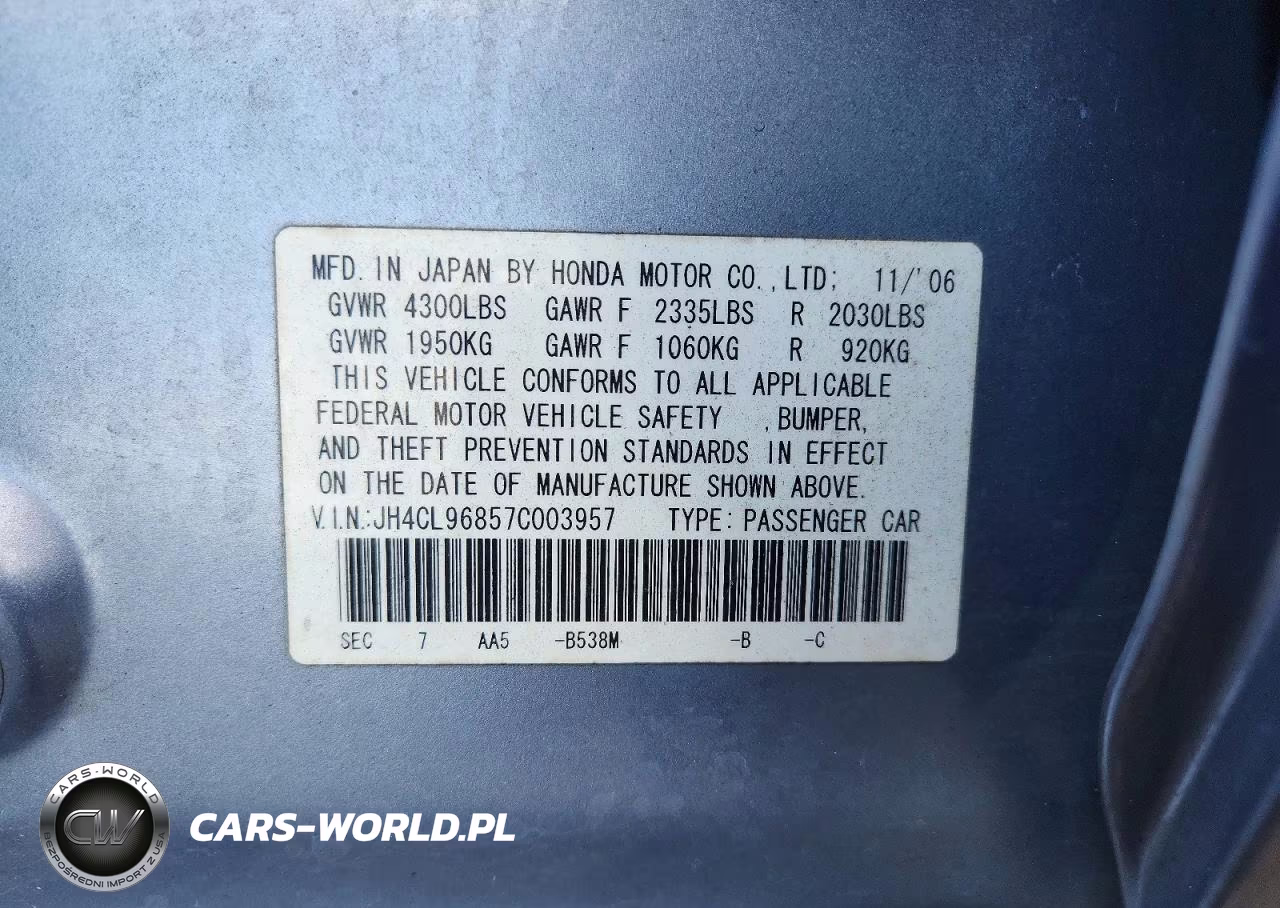 2007 Acura Tsx VIN:JH4CL96857C003957 - 12