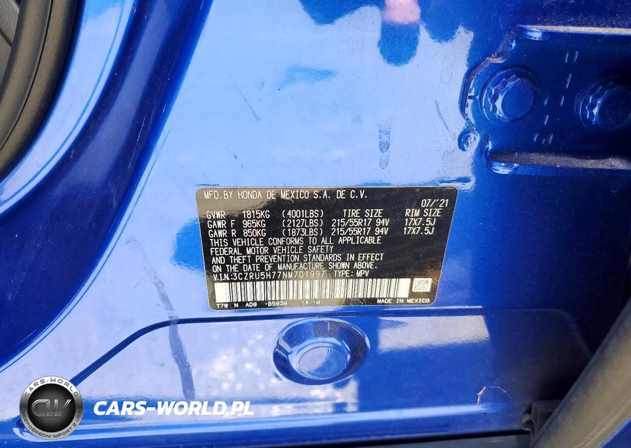 2022 Honda Hr-V Exl VIN:3CZRU5H77NM701997 - 12