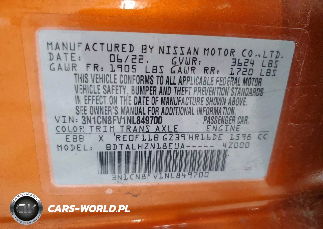2022 Nissan Versa Sr VIN:3N1CN8FV1NL849700 - 13