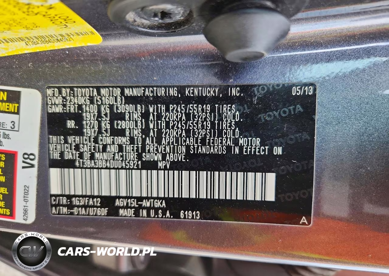 2013 Toyota Venza Le VIN:4T3BA3BB4DU045921 - 13