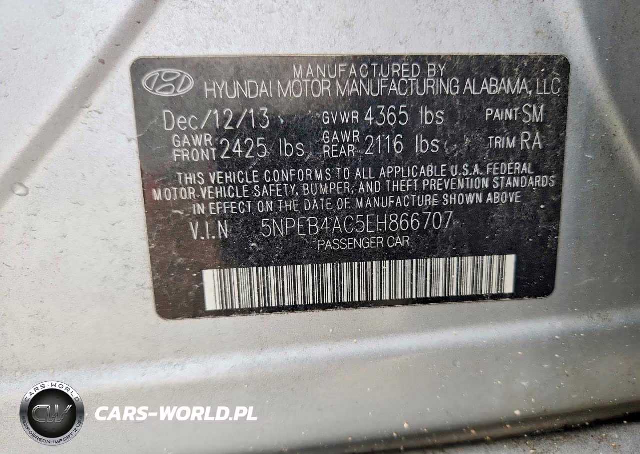 2014 Hyundai Sonata Gls VIN:5NPEB4AC5EH866707 - 12