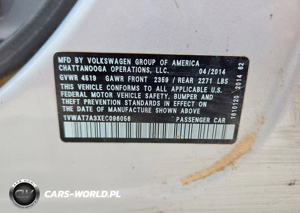 2014 Volkswagen Passat S VIN:1VWAT7A3XEC096056 - 12