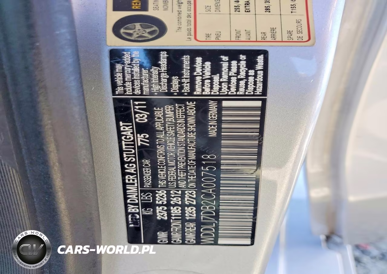 2012 Mercedes-Benz Cls 550 VIN:WDDLJ7DB2CA007518 - 12