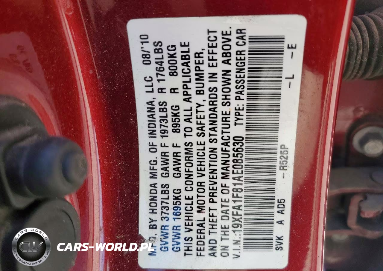 2010 Honda Civic Ex VIN:19XFA1F81AE085630 - 12