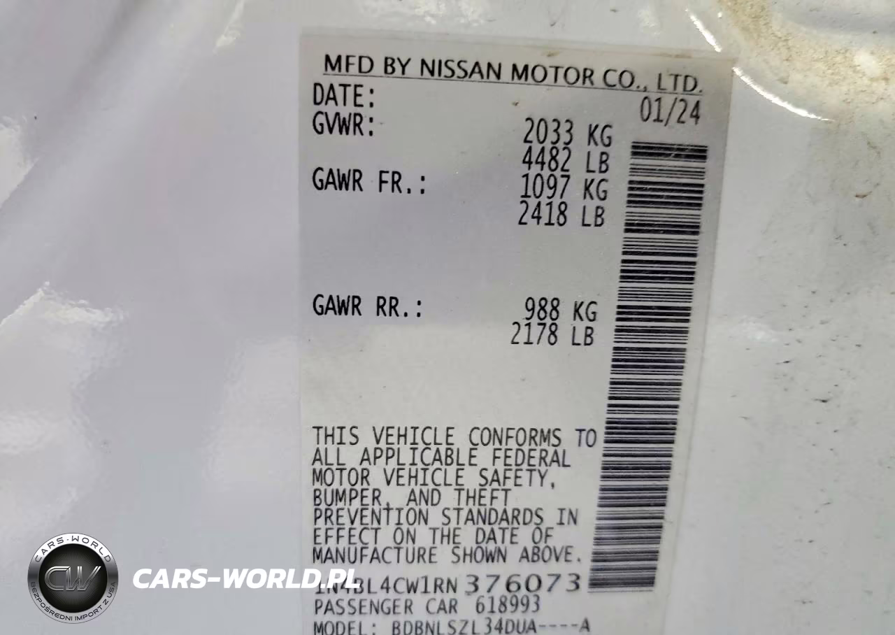 2024 Nissan Altima Sr VIN:1N4BL4CW1RN376073 - 12