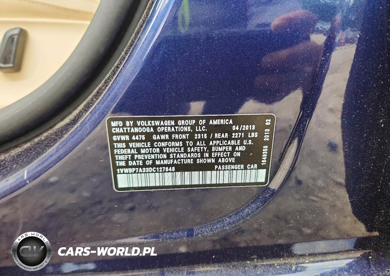 2013 Volkswagen Passat Se VIN:1VWBP7A33DC127848 - 12