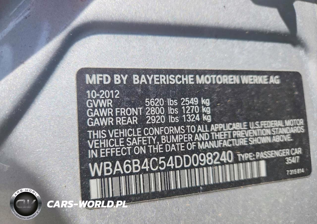 2013 BMW 650 Xi VIN:WBA6B4C54DD098240 - 12