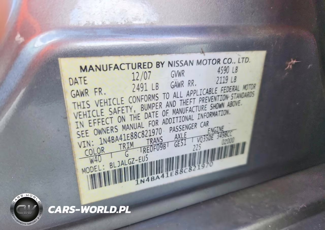 2008 Nissan Maxima Se-Sl VIN:1N4BA41E88C821970 - 12