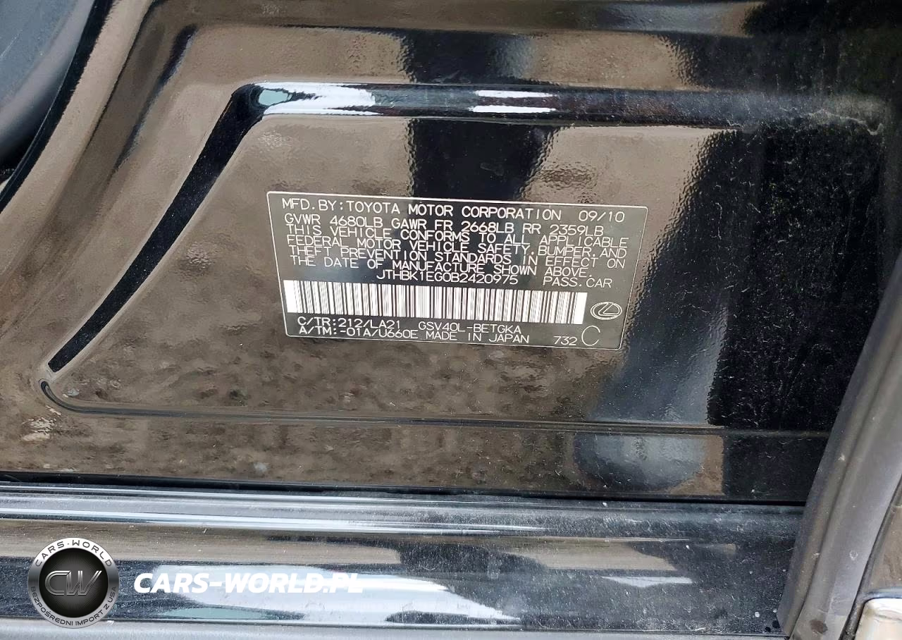 2011 Lexus Es 350 VIN:JTHBK1EG0B2420975 - 12