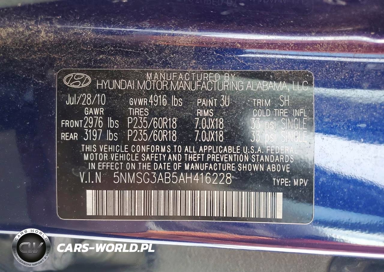 2010 Hyundai Santa Fe Gls VIN:5NMSG3AB5AH416228 - 12