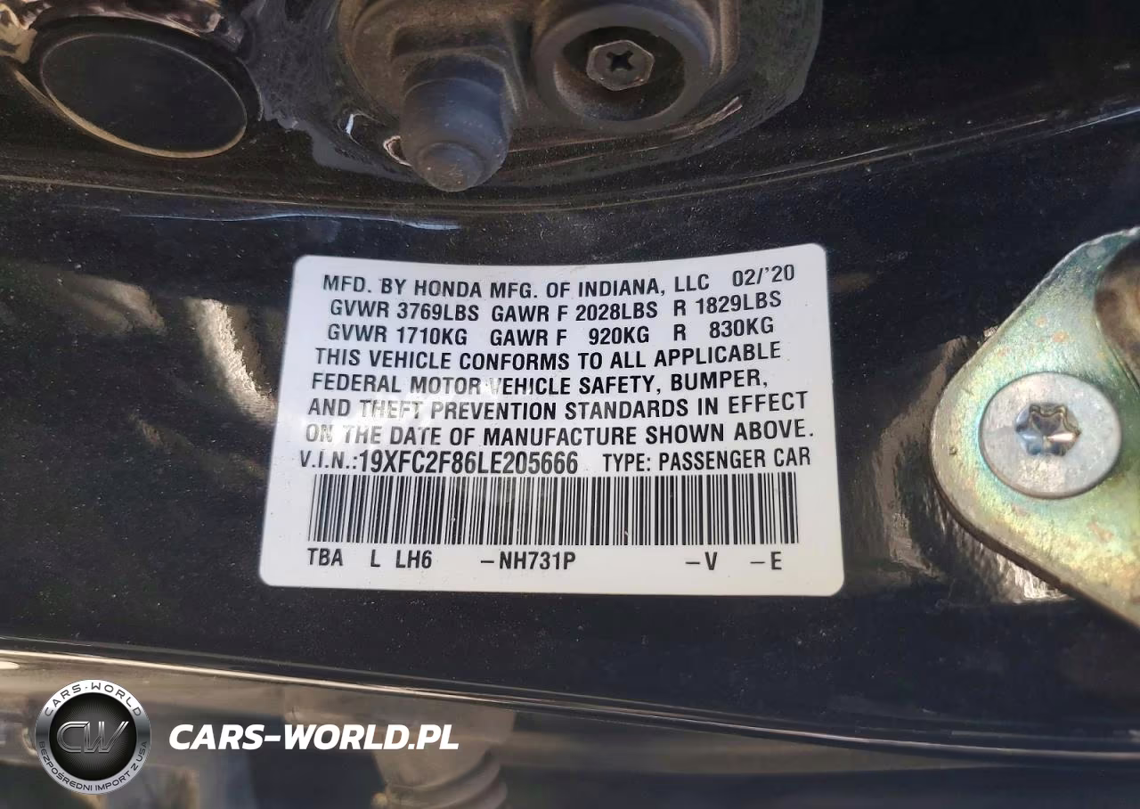 2020 Honda Civic Sport VIN:19XFC2F86LE205666 - 12